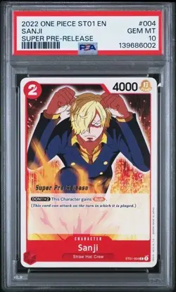 2022 ONE PIECE SUPER PRE RELEASE ST01-004 SANJI PSA 10 GEM MINT - Image 1