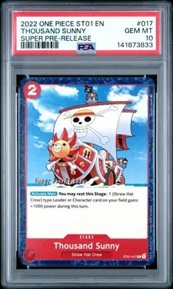 2022 ONE PIECE SUPER PRE RELEASE ST01-017 THOUSAND SUNNY PSA 10 GEM MINT - Image 1