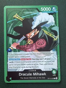 One Piece CCG Dracule Mihawk OP14-020 Leader Foil Holo Card Game TCG - Image 1