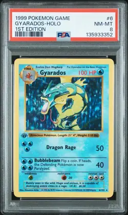 1999 Pokemon Base Set 1. Edition Shadowless Gyarados PSA 8 - Image 1