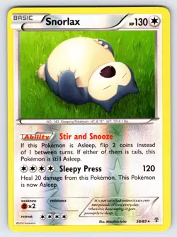 Snorlax 58/83 XY Generations Set 20th Anniversary Pokemon Reverse Holo - Nm/Vlp - Image 1
