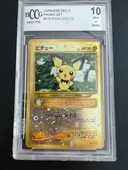 BCCG 10 Pokemon Japanese NEO 2 Promo Pichu HOLO #172 *READ* - Image 1