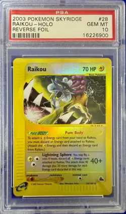 Pokemon Raikou Skyridge Reverse Holo Rare #28 PSA 10 Gem Mint - Image 1