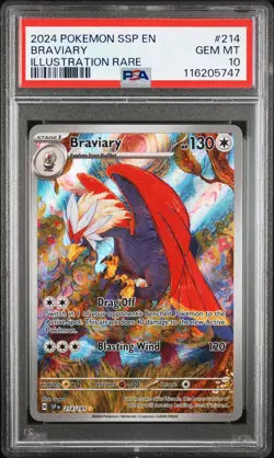 Pokemon PSA 10 Braviary 214/191 Ssp En Surging Sparks Illustration Rare 2024 - Image 1