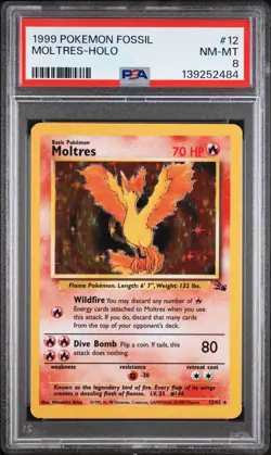 1999 POKEMON FOSSIL #12 MOLTRES-HOLO PSA 8 - Image 1