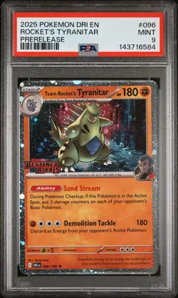 Team Rocket's Tyranitar 096/182 Prerelease Dri En-destined Rivals Pokemon PSA 9 - Image 1