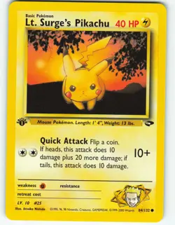 Lt. Surge's Pikachu - 1st Edition - 84/132 Gym Challenge - Pokemon TCG - 2000 - Image 1
