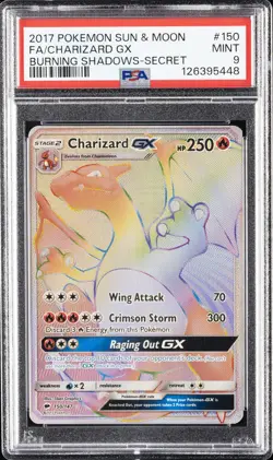 2017 POKEMON SUN & MOON BURNING SHADOWS SECRET #150 FULL ART/CHARIZARD GX PSA 9 - Image 1