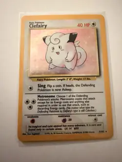 Pokemon TCG Clefairy Base Set Holo Unlimited Rare Card 5/102 Vintage 1999 LP - Image 1