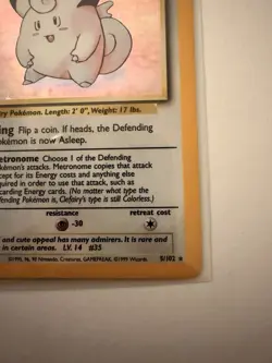 Pokemon TCG Clefairy Base Set Holo Unlimited Rare Card 5/102 Vintage 1999 LP - Image 3