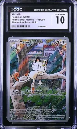 Pokemon Meowth 106/094 IR Illustration Rare Phantasmal Flames CGC 10 GEM MINT - Image 1