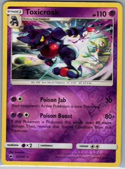 Toxicroak 55/147 Reverse Holo - SM - Burning Shadows - Pokemon Card - LP - Image 1