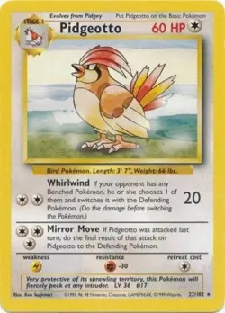 Lightly Played Pidgeotto - 22/102 - Rare - Unlimited Edition Pokemon Base Set - Image 1