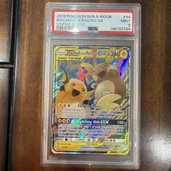 PSA 9 RAICHU & ALOLAN RAICHU GX 54 UNIFIED MINDS SUN & MOON TAG TEAM POKEMON - Image 1