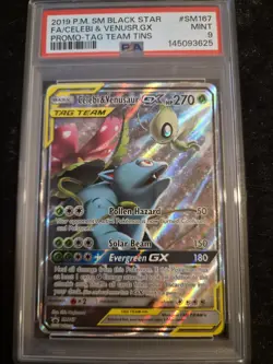 PSA 9 Pokemon Card - 2019 Celebi & Venusaur GX SM167 Black Star Promo - Image 1