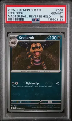 Pokemon Black Bolt Krokorok Master Ball Reverse Holo 058 PSA 10 - Image 1