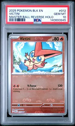 2025 POKEMON BLK EN-BLACK BOLT MASTER BALL REVERSE HOLO #012 VICTINI PSA 10 - Image 1