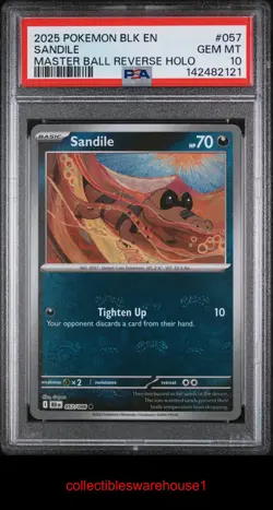 Pokemon Black Bolt Sandile Master Ball Reverse Holo 057 PSA 10 - Image 1