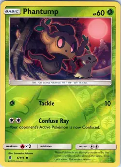 Phantump 6/145 Common - Pokemon TCG SM: Guardians Rising - Reverse Holo (NM) - Image 1