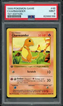Pokemon 1999 Charmander 46/102 1st Edition Base Set PSA 9 - Image 1