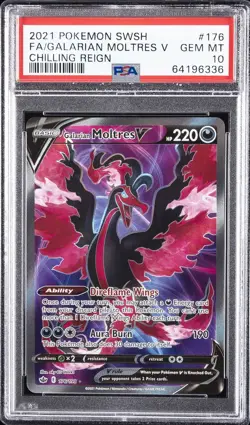 2021 POKEMON SWORD & SHIELD CHILLING REIGN FULL ART/GALARIAN MOLTRES V PSA 10 - Image 1