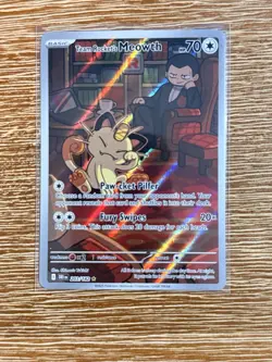 Pokemon Team Rocket's Meowth Full Art Illustration Rare Holo 203/182 Sv10 70 HP - Image 1