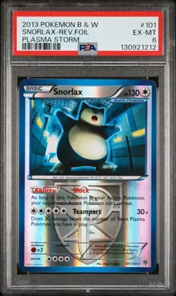 2013 POKEMON BW PLASMA STORM SNORLAX #101 REVERSE PSA 6 EX #130921212 - Image 1