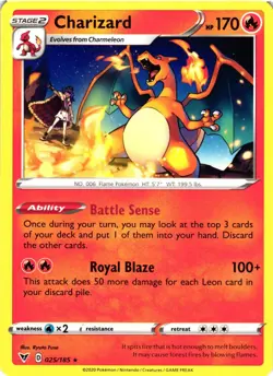 Pokemon TCG Charizard 025/185 Swsh04: Vivid Voltage Regular Rare VLP - Image 1