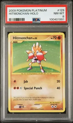 2009 POKEMON PLATINUM #129 HITMONCHAN-HOLO PSA 8 - Image 1