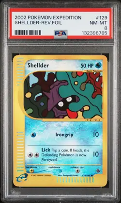 2002 POKEMON EXPEDITION #129 SHELLDER-REVERSE FOIL PSA 8 - Image 1