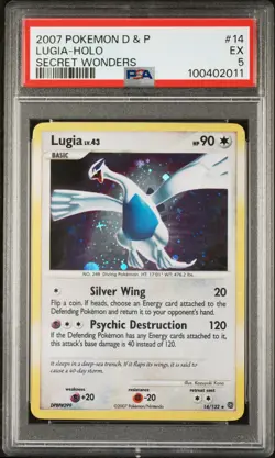 2007 POKEMON DIAMOND & PEARL SECRET WONDERS #14 LUGIA-HOLO PSA 5 - Image 1
