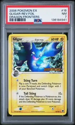 2006 POKEMON EX DRAGON FRONTIERS #16 GLIGAR-REVERSE FOIL PSA 7 - Image 1