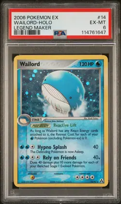 2006 POKEMON EX LEGEND MAKER WAILORD #14 REVERSE PSA 6 EX #114761647 - Image 1