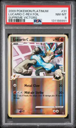 2009 POKEMON PLATINUM SUPREME VICTORS #31 LUCARIO C-REVERSE FOIL PSA 8 - Image 1