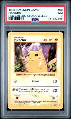 1999 POKEMON GAME RED CHEEKS-SHADOWLESS #58 PIKACHU PSA 7 - Image 1
