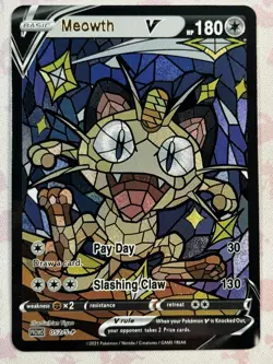 Meowth CUSTOM Stained Glass Holo Van Gogh Shiny Card For Display Only - Image 1