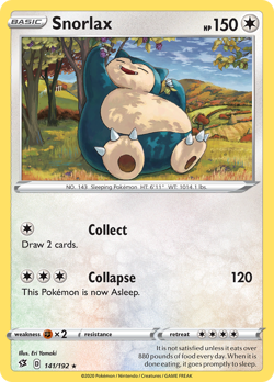 Snorlax 141/192 Rare | Rebel Clash | Pokemon Card - Image 1
