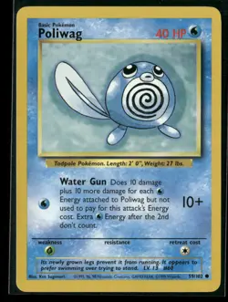Pokemon Base Set #059/102 Poliwag Common, Near Mint or Better - Image 1