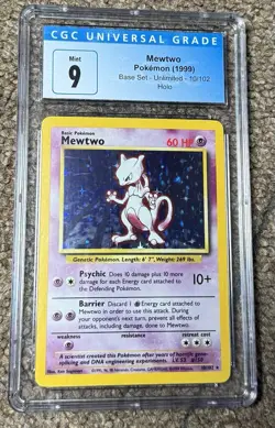 1999 Pokemon Base Set Unlimited Mewtwo CGC 9 Mint Holo 10/102 - Image 1