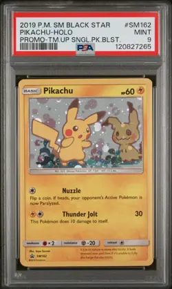 2019 POKEMON SM BLACK STAR PROMO #SM162 PIKACHU-HOLO PSA 9 - Image 1