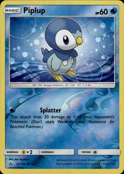 Pokemon TCG Reverse Holo Card Piplup (31) SM - Ultra Prism 31/156 - Image 1