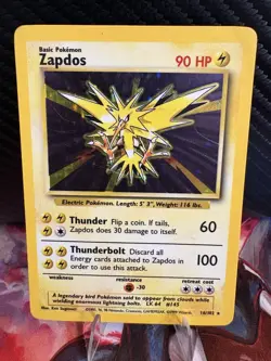 Zapdos Holo 16/102 Base Set Rare WOTC Vintage Pokemon Card MP - Image 1