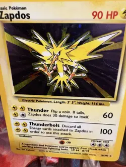 Zapdos Holo 16/102 Base Set Rare WOTC Vintage Pokemon Card MP - Image 2