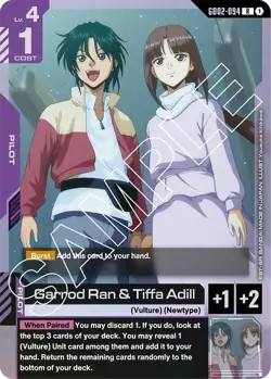 Garrod Ran & Tiffa Adill GD02-094 Gundam Card Game Dual Impact Holofoil Rare NM - Image 1