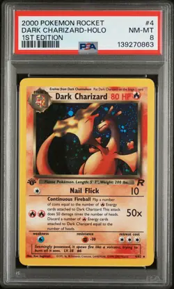 2000 POKEMON ROCKET 1ST ED #4 DARK CHARIZARD-HOLO PSA 8 - Image 1