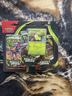 Pokemon Mega Evolution Perfect Order 3-Pack Blister (Chikorita Promo) - Presale - Image 1