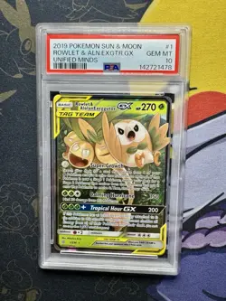 Pokemon TCG Rowlet & Alolan Exeggutor GX Ultra Rare 1/236 Sm-Unified Minds Holo - Image 1