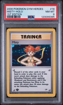 Misty 18/132 PSA 8 Pokemon Gym Heroes 1st Edition Holo Rare - Image 1