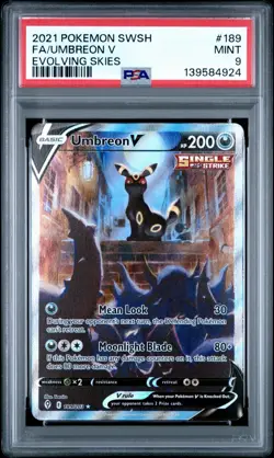 Pokemon Umbreon V Full Art Ultra Rare Holo SWSH07 Evolving Skies 189/203 PSA 9 - Image 1
