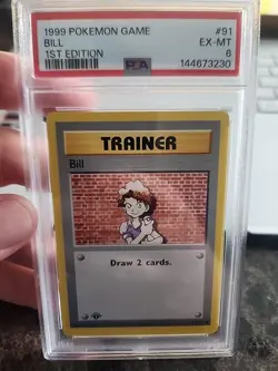 1999 1st Edition PSA 6 EX-MT Trainer Bill 91/102 Pokemon Card - Image 1